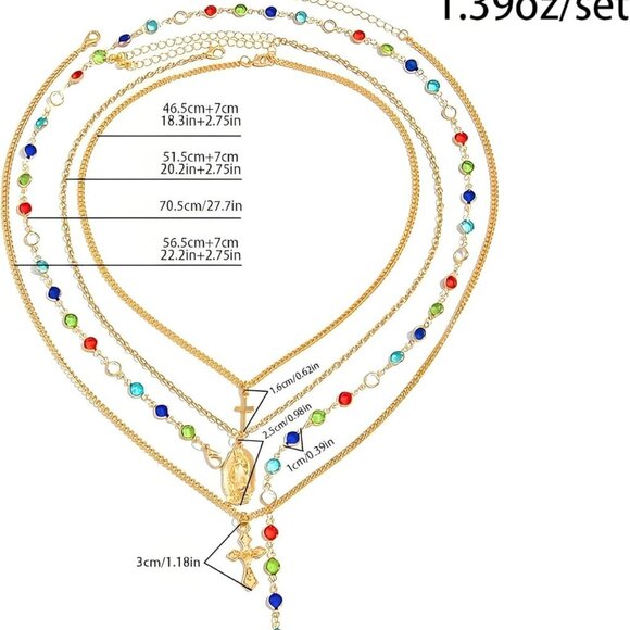 Gold Layered Cross Necklaces Set for Women Dainty Vintage Virgin Mary Jewelry - Picture 7 of 8